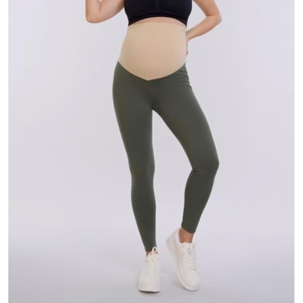 NWT Motherhood Maternity Leggings Olive Green Full Panel Small Size S